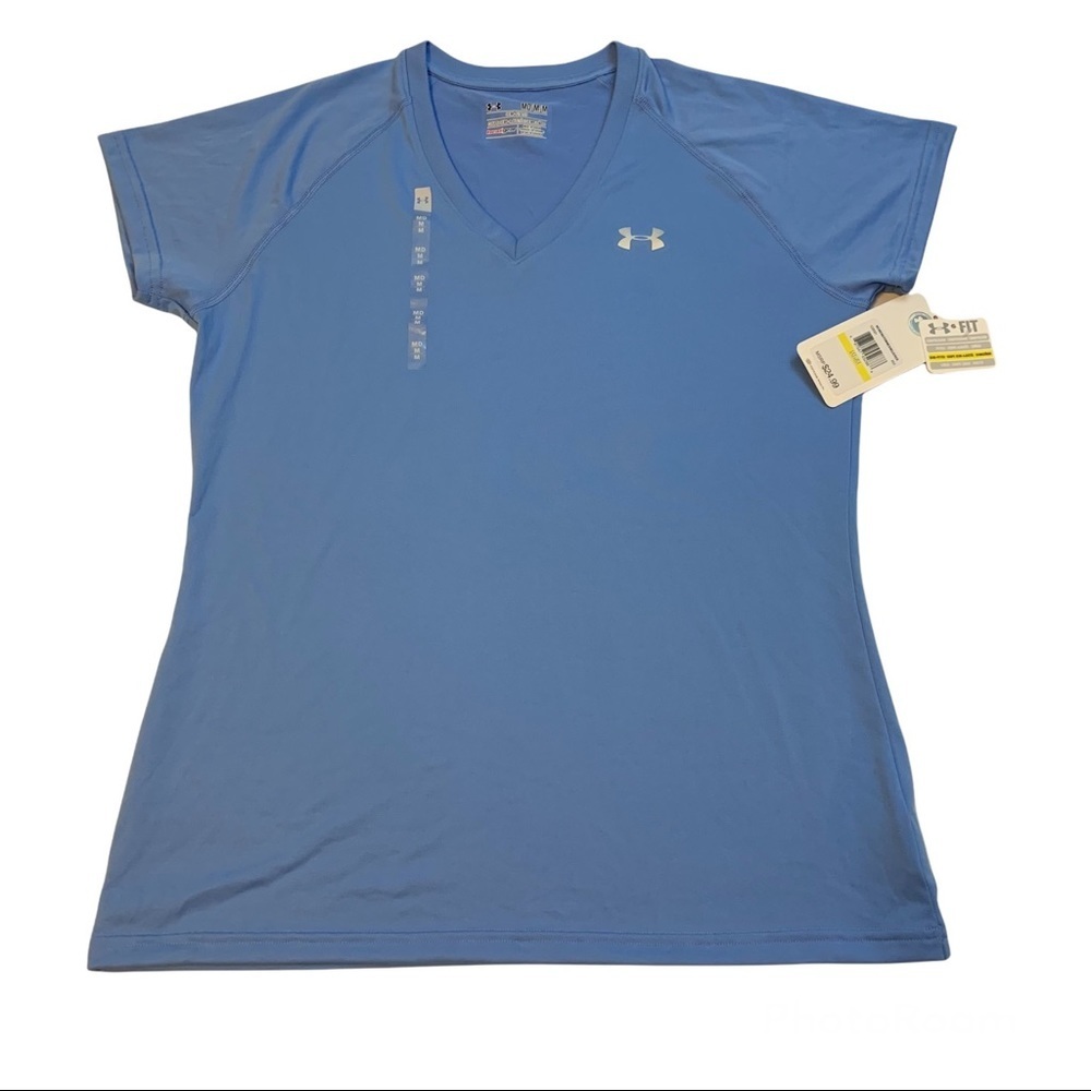 Under Armour Heat Gear Semi-Fitted Blue Short Sleeve V-Neck Shirt NWT,  Medium